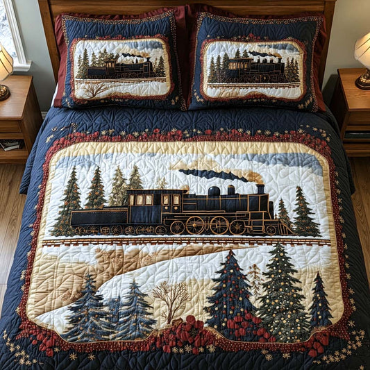 Yuletide Train Ride 3-Piece Quilted Bedding Set NCU0XD216