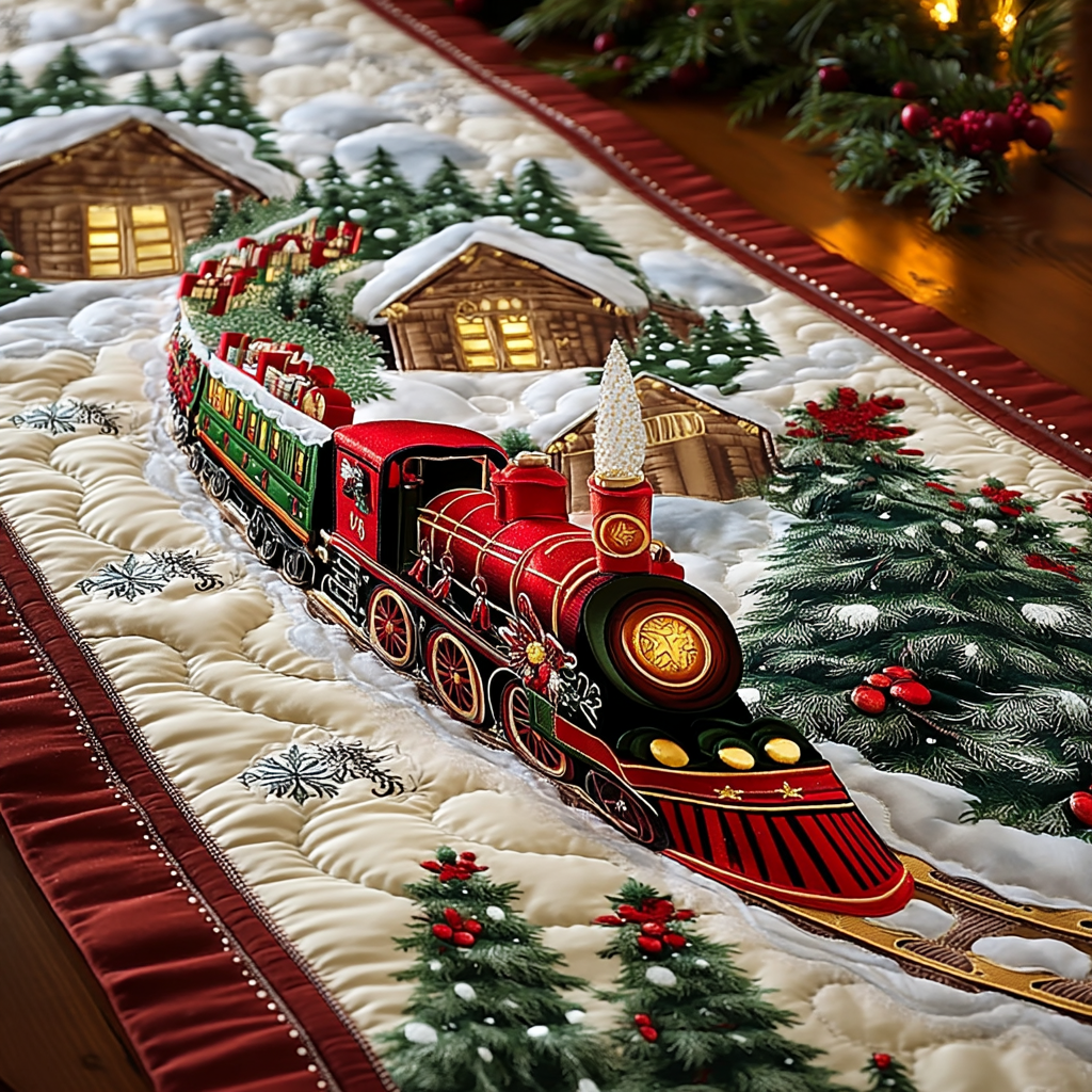 Holiday Magic Train Quilted Table Runner NCU0NL147