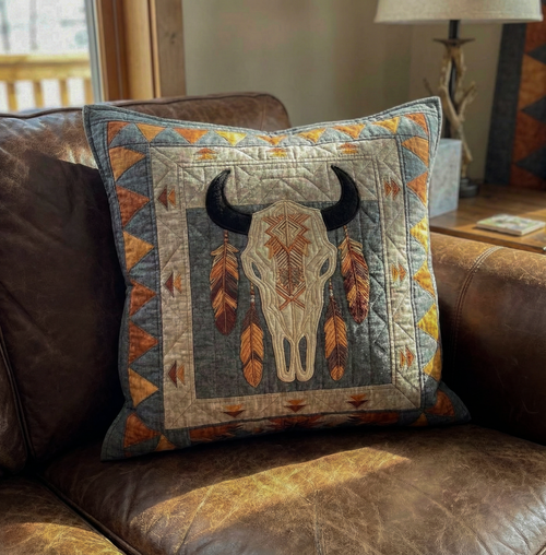 Ancestral Skull Quilted Pillow Case NCU0DX048